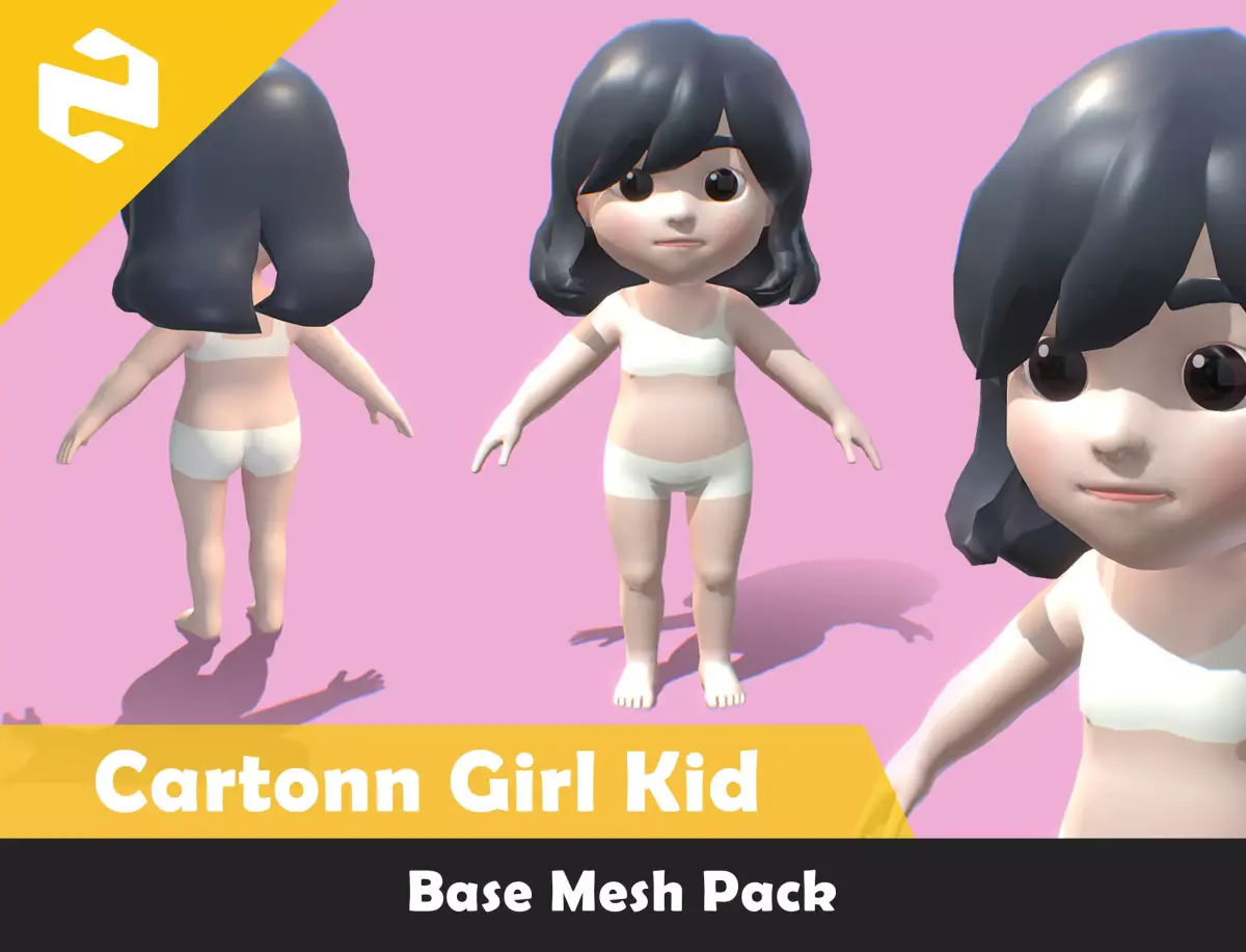 Base Mesh Pack - Cartoon Girl Kid  Low-poly 3D model