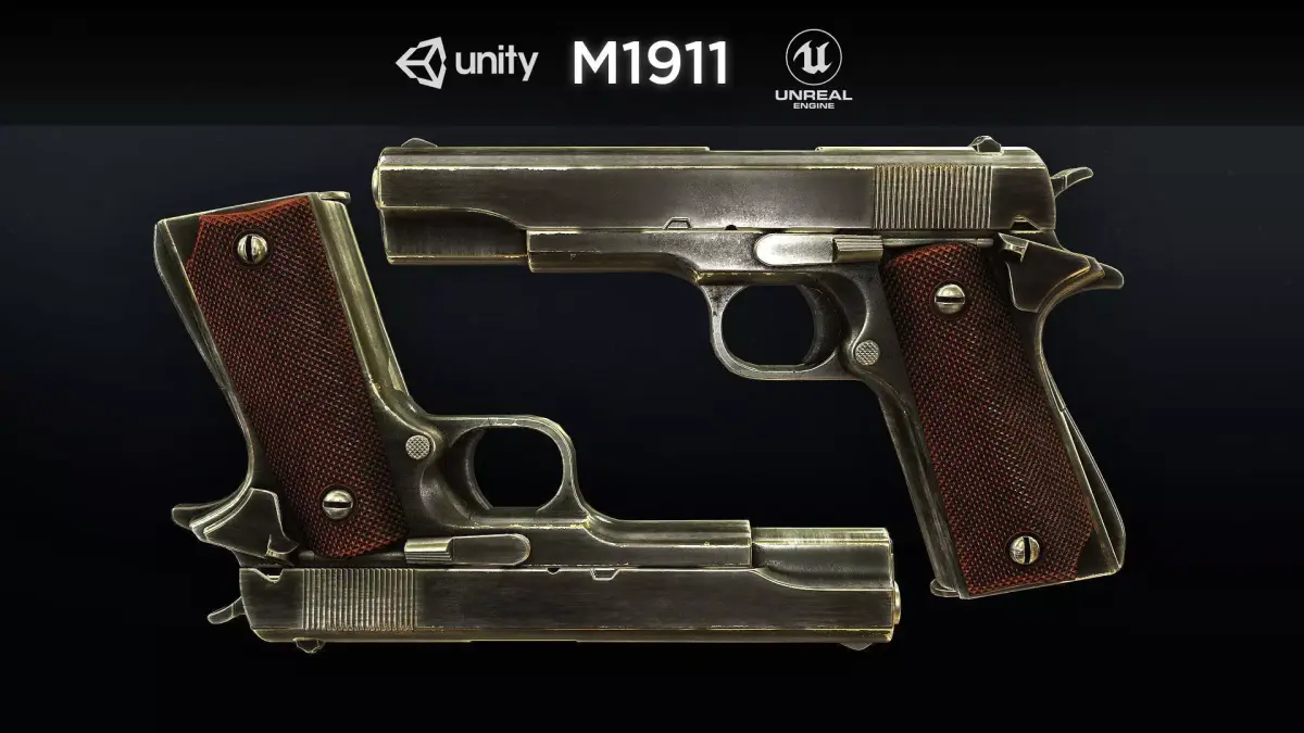 PBR Colt M1911 with Bonus Camo Textures for FPS  Low-poly 3D model