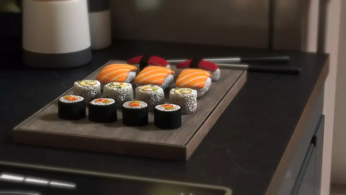 Sushis sushi on cutting board Low-poly 3D model