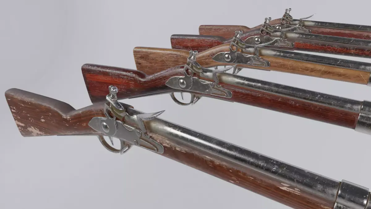 Low Poly PBR Flint Lock Rifle Low-poly 3D model