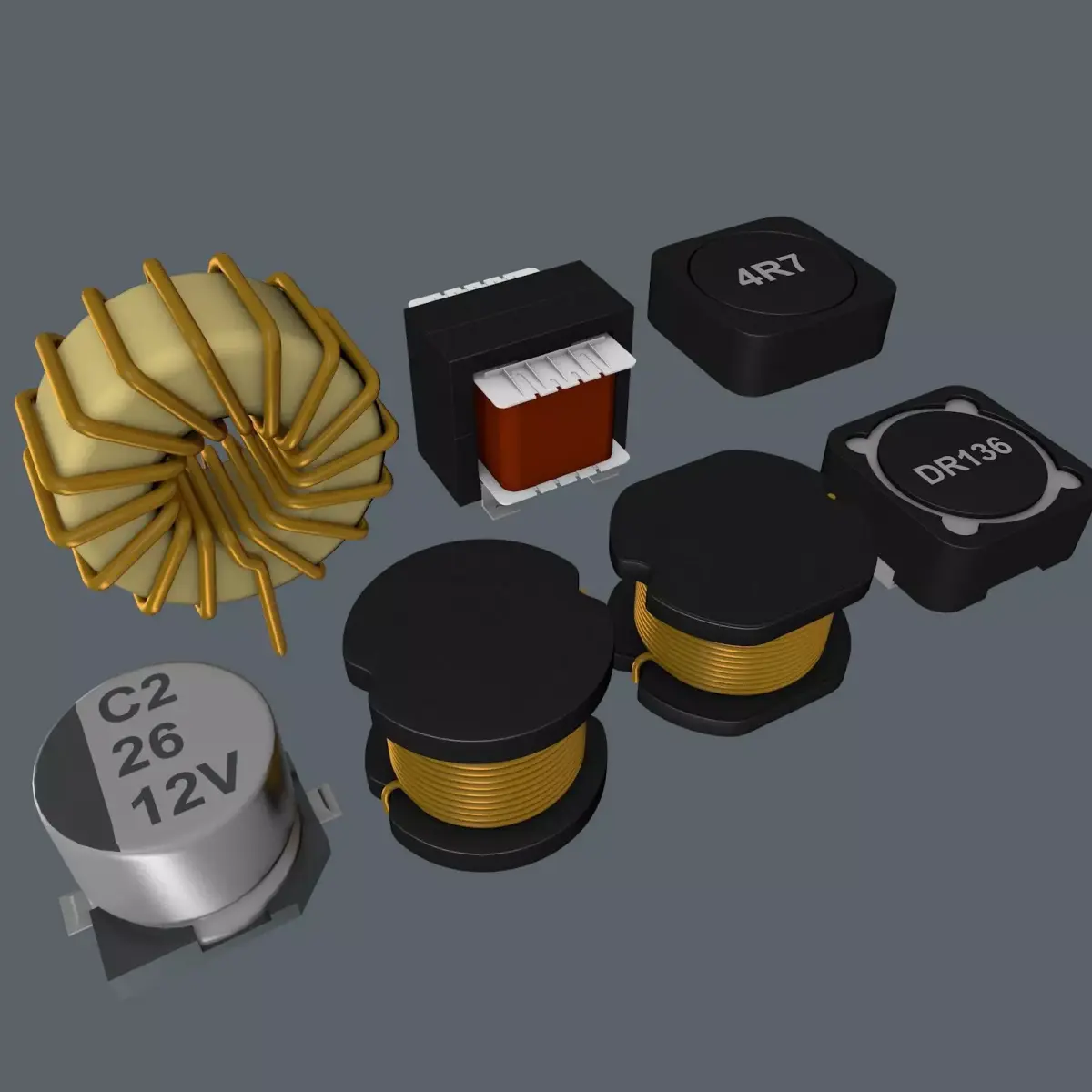 Electronic Components inductors 3D model