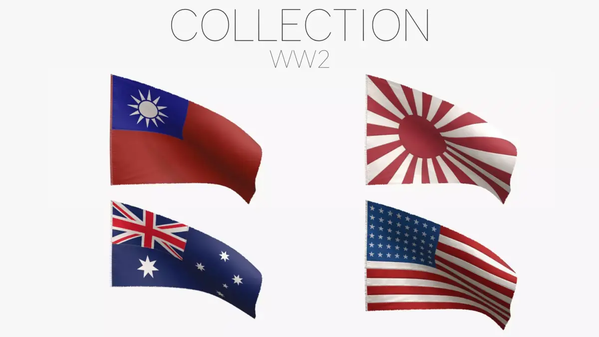 World War II Flags - Pacific and Asia 3D Model Pack purchase