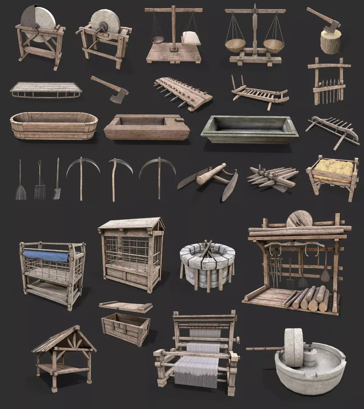 Medieval Farm Tools Collection 3D Model Pack