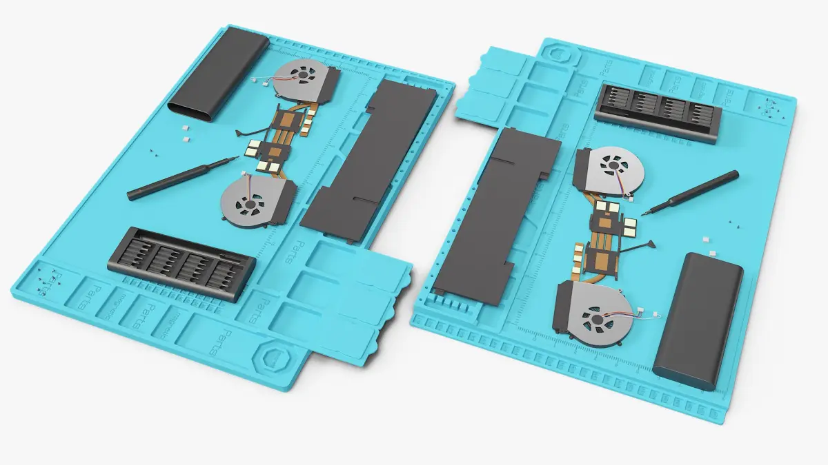 Gaming Laptop Hardware Modules on Silicone Repair Mat 3D model
