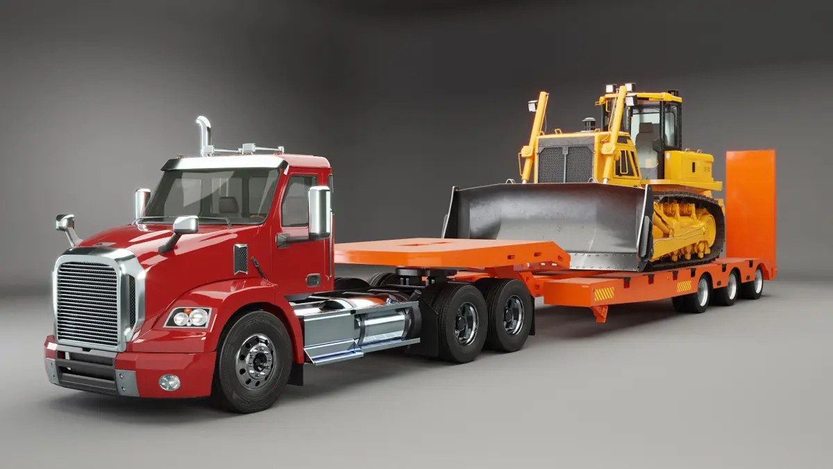 Generic Semi Truck and Low Loader Trailer with Bulldozer 3D model