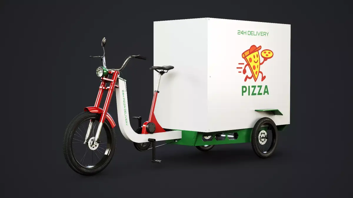 Electric Cargo Tricycle Delivery Bicycle - Pizza Delivery Low-poly 3D model