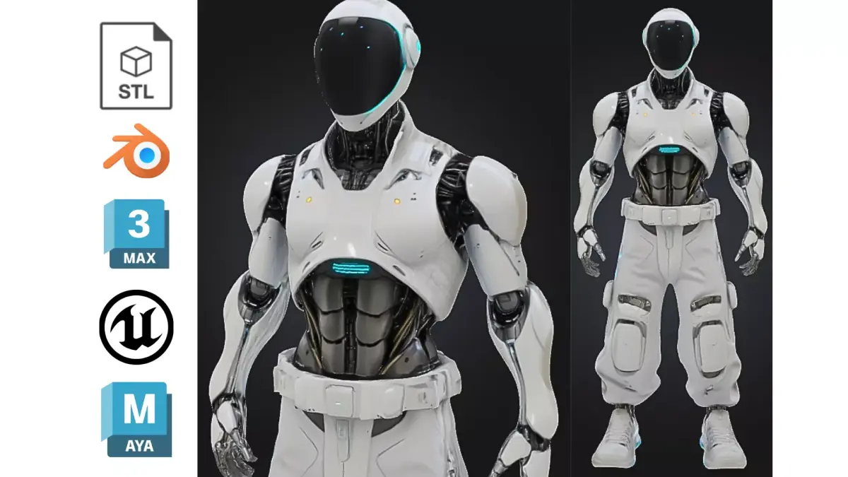 Futuristic Male Robot with Cargo Pants Low-poly 3D model