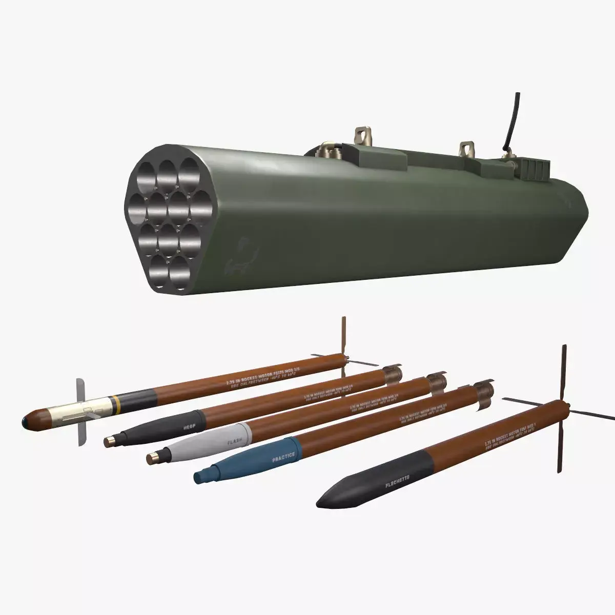 Rocket Launcher FZ231 With Missiles Low-poly 3D model