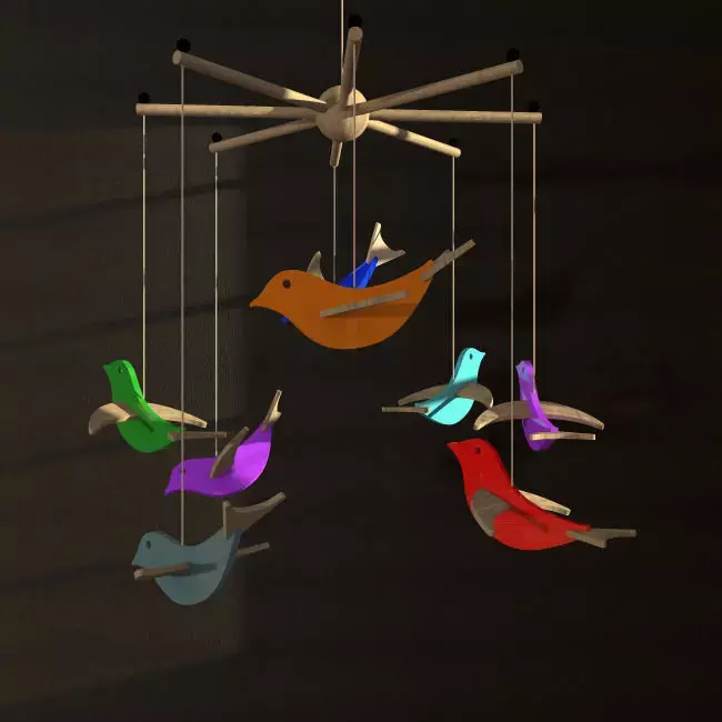 Mobile colorful bird hanging from ceiling 3D model