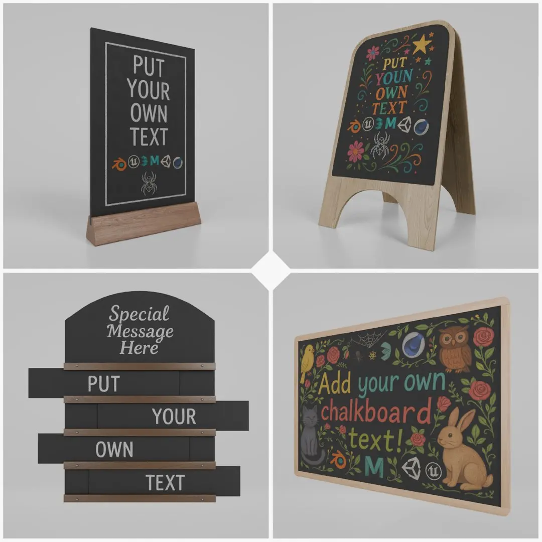 Urban Storefront Signage Pack - Customizable Chalkboards 3D model