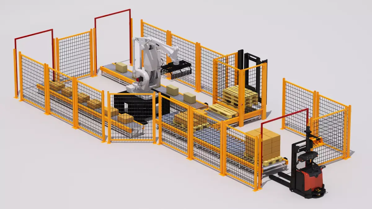 Palletizing Cell and Autonomous Forklift 3D model