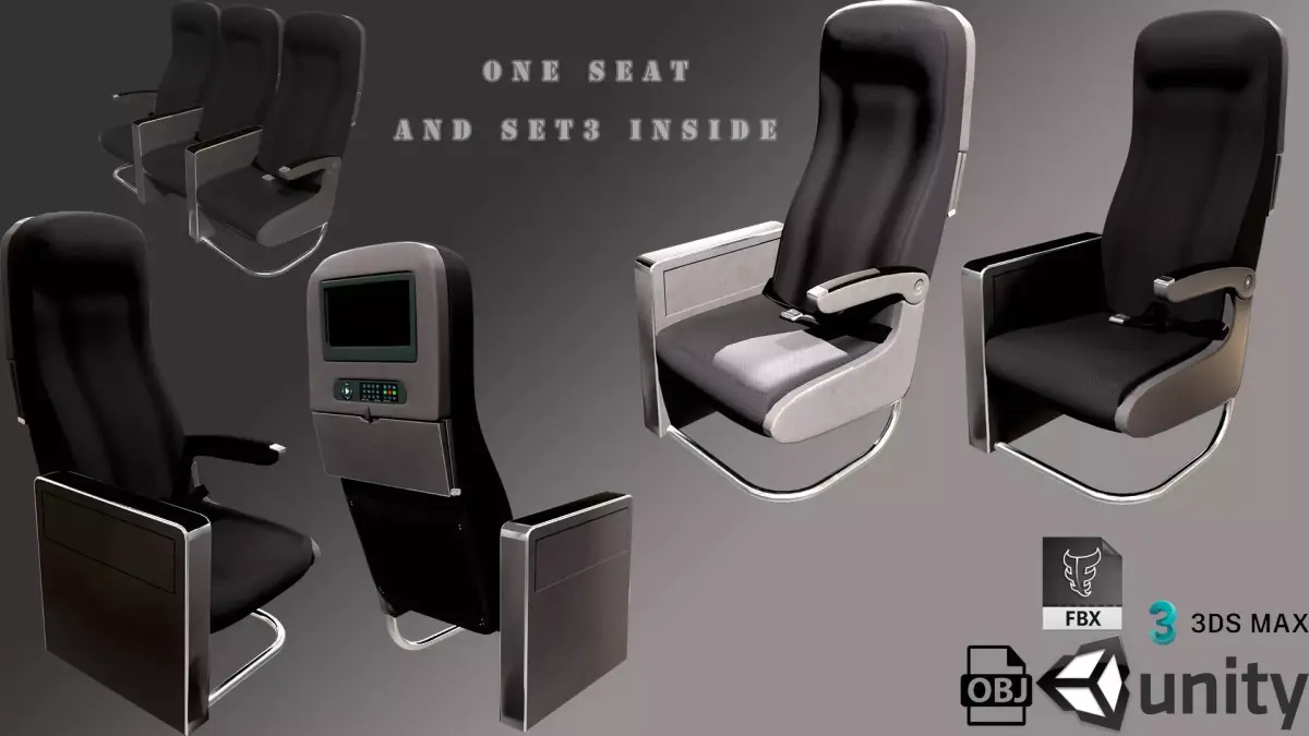 airplane passengers seats PBR Low-poly 3D model