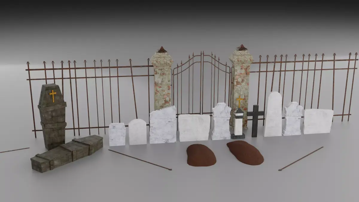 Cemetery Set Low-Poly 3D Model two wooden coffins with cross ... Free low-poly 3D model
