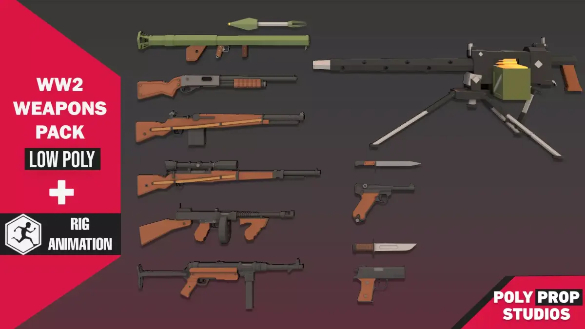 WW2 Weapons Pack Low-poly 3D model
