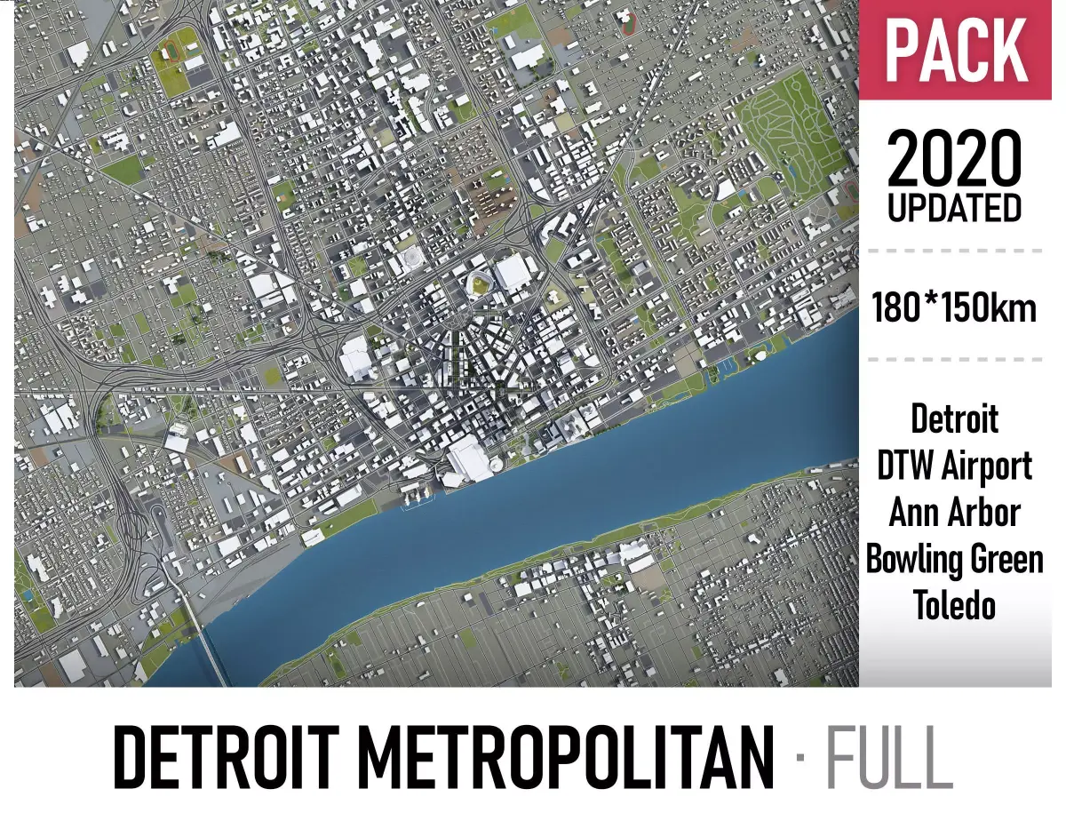 Detroit - Ann Arbor - Bowling Green - Toledo 3D Model Pack purchase