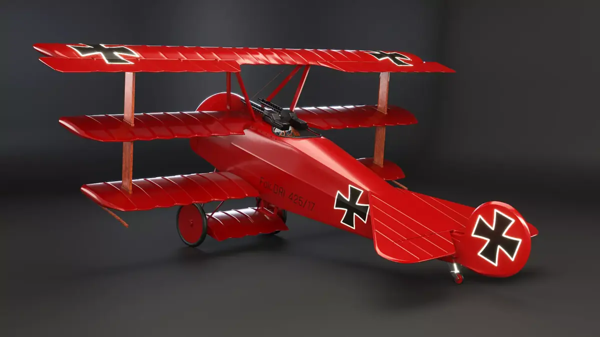 Fokker DR1 Red Baron Low-poly 3D model