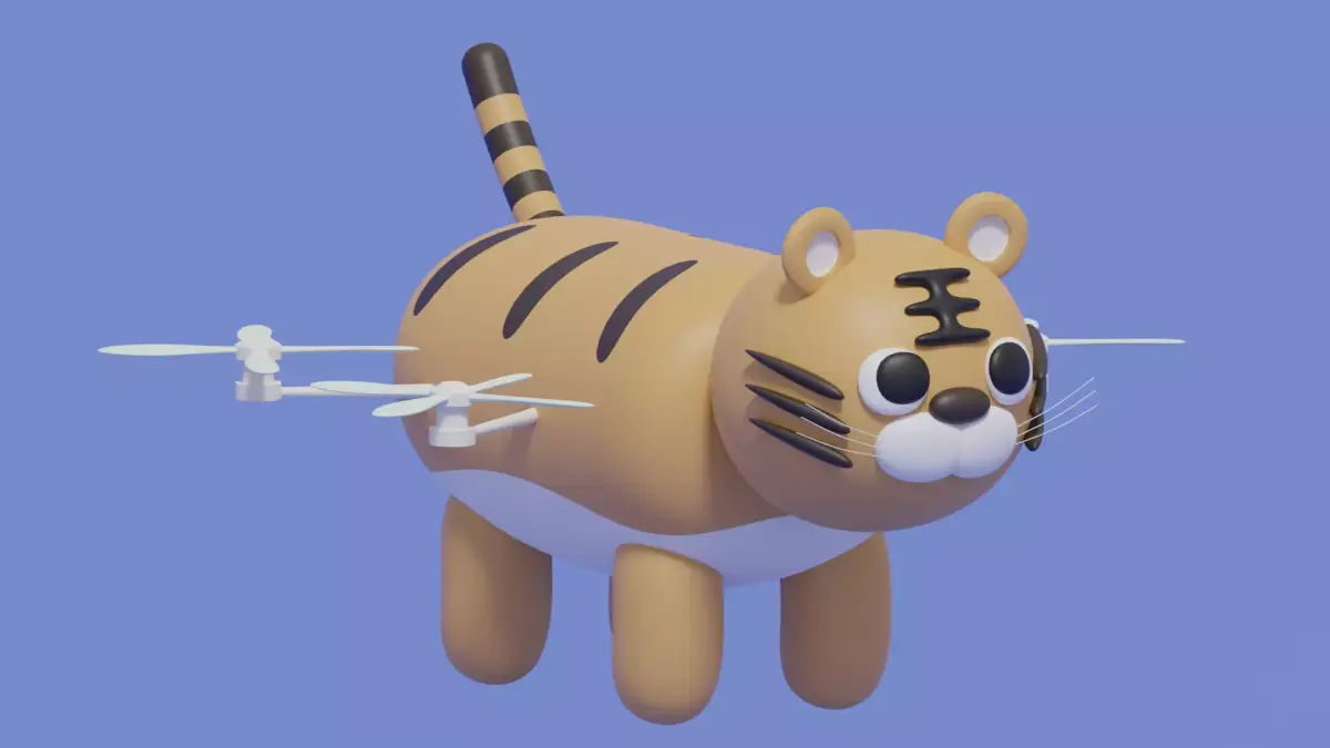 Cartoon Cute Tiger Animal Drone 3D model