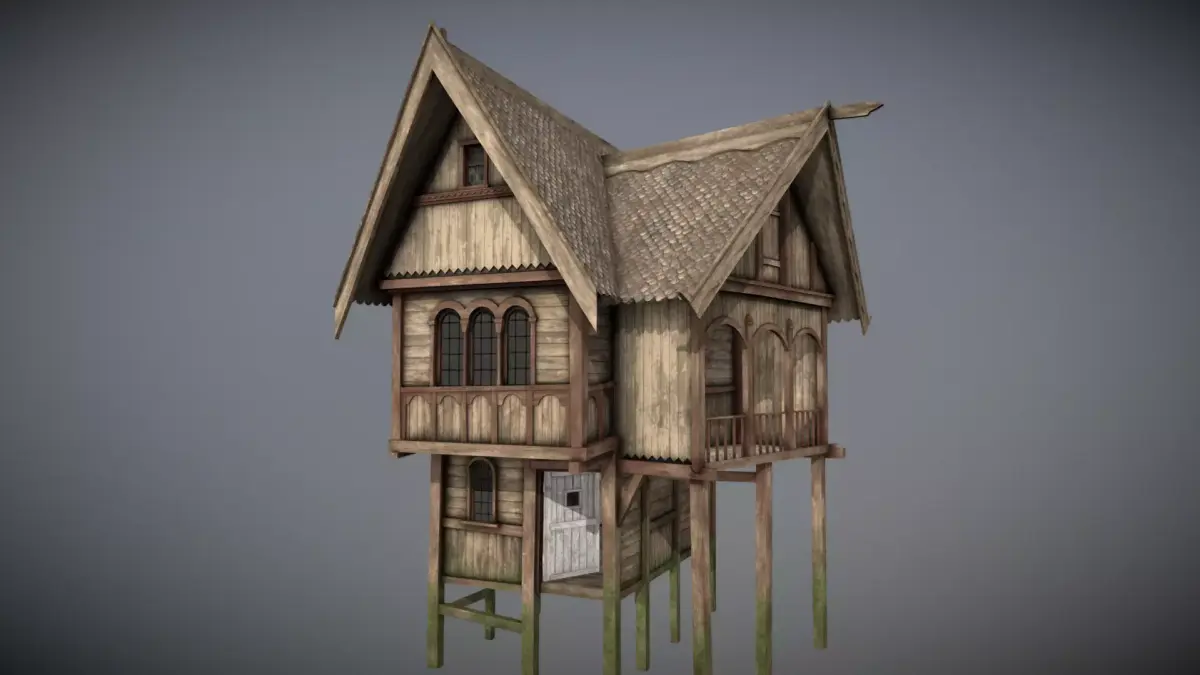 Medieval Lake Village - House 20 with interiors Low-poly 3D model