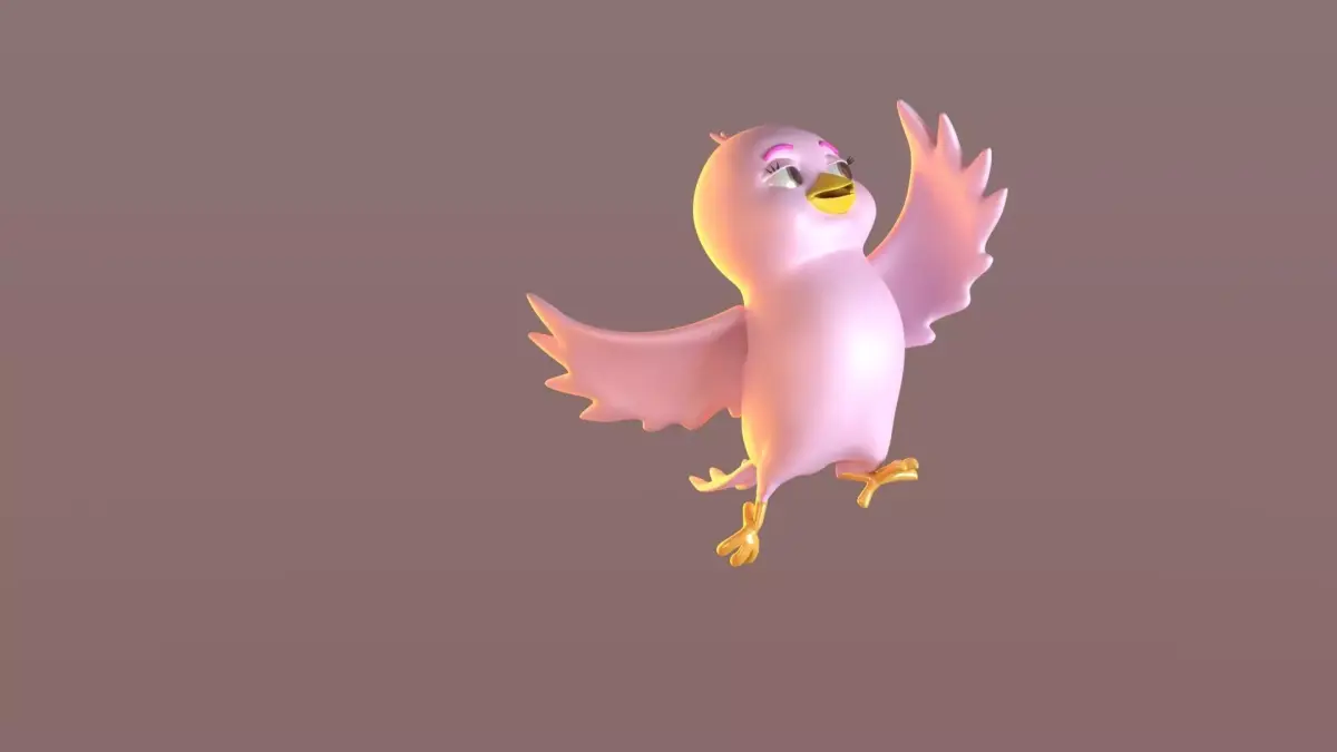 Cartoon Pink Bird Low-poly 3D model