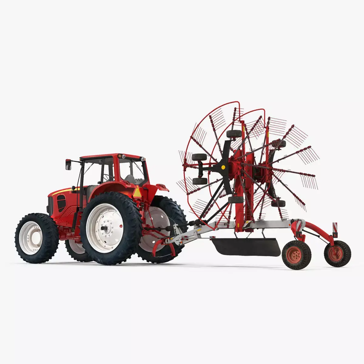 Tractor with Used Twin Rotary Rake Generic Parked 3D model