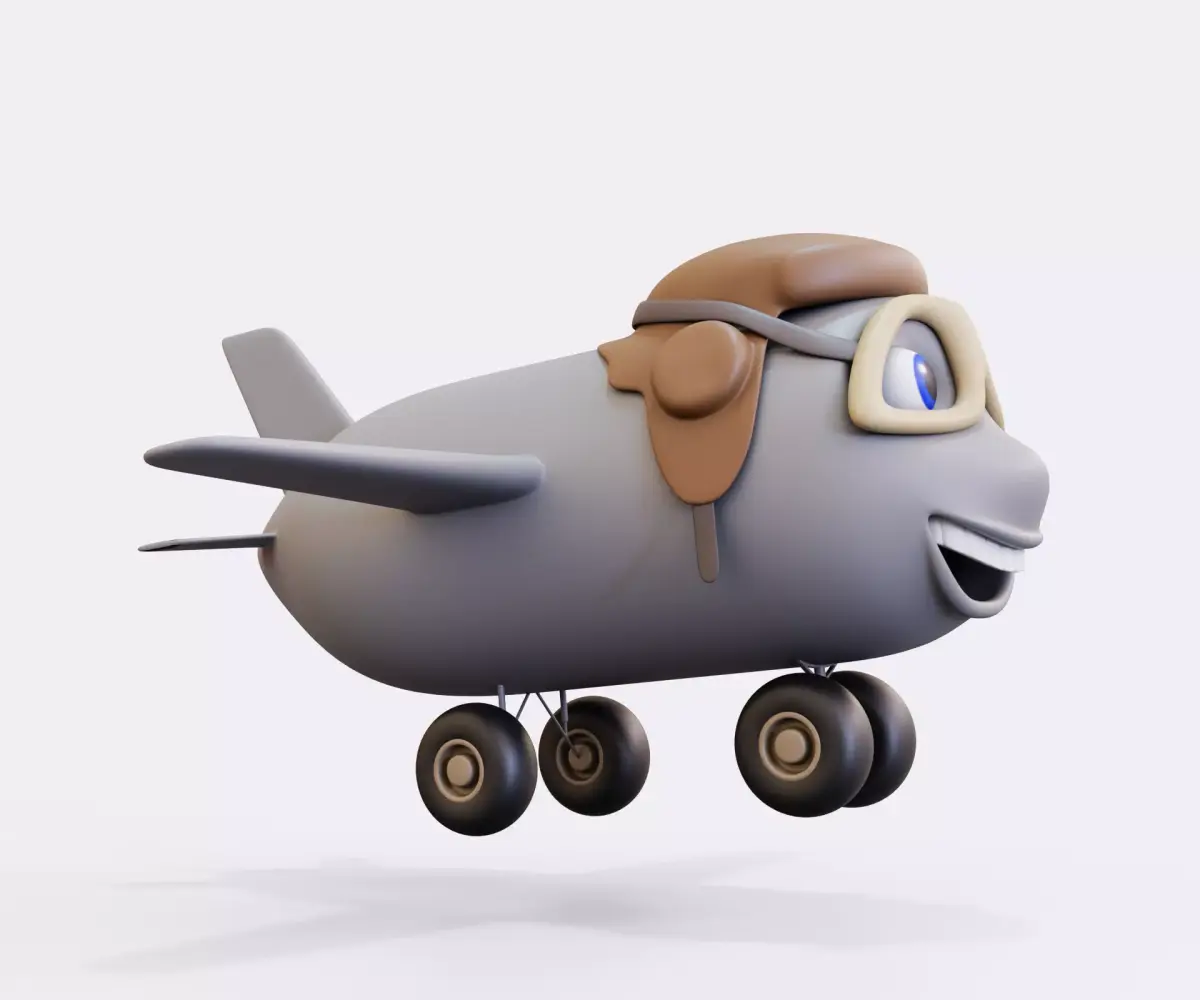 Toon airplane  with eyes Low-poly 3D model