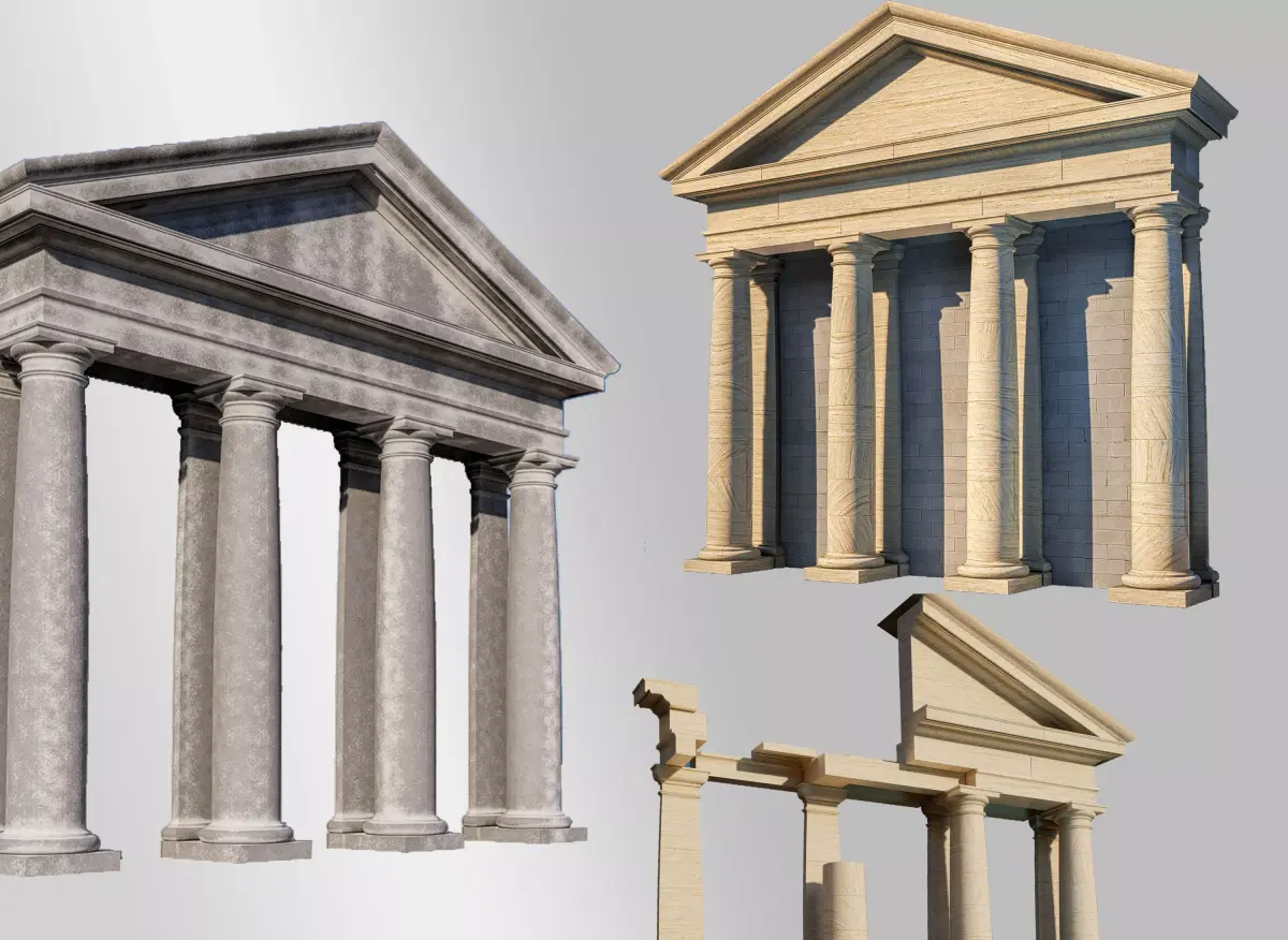 fronton Tuscan column and stone block model 3D model