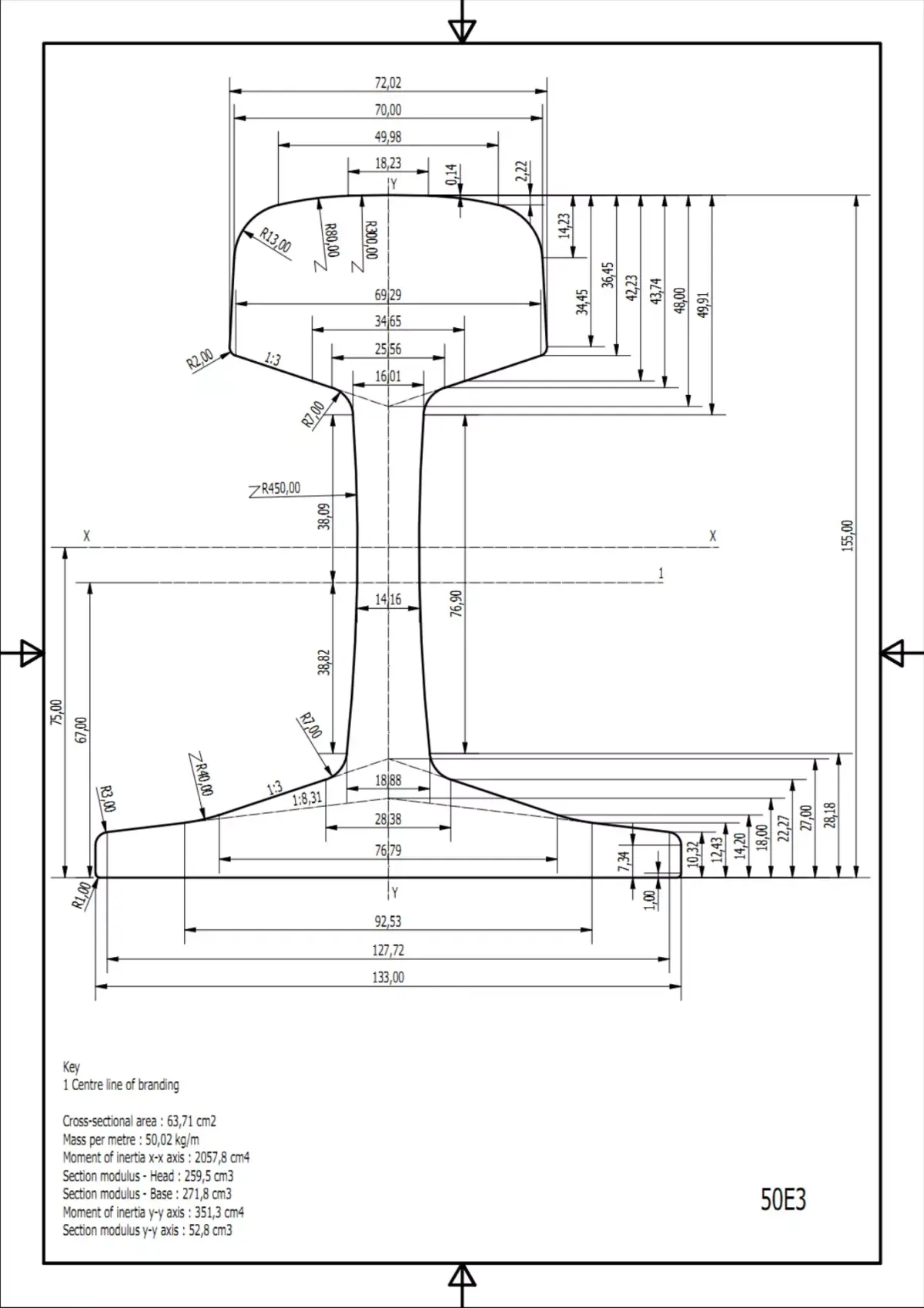 British Standard-EN13674 50E3 rail 3D model