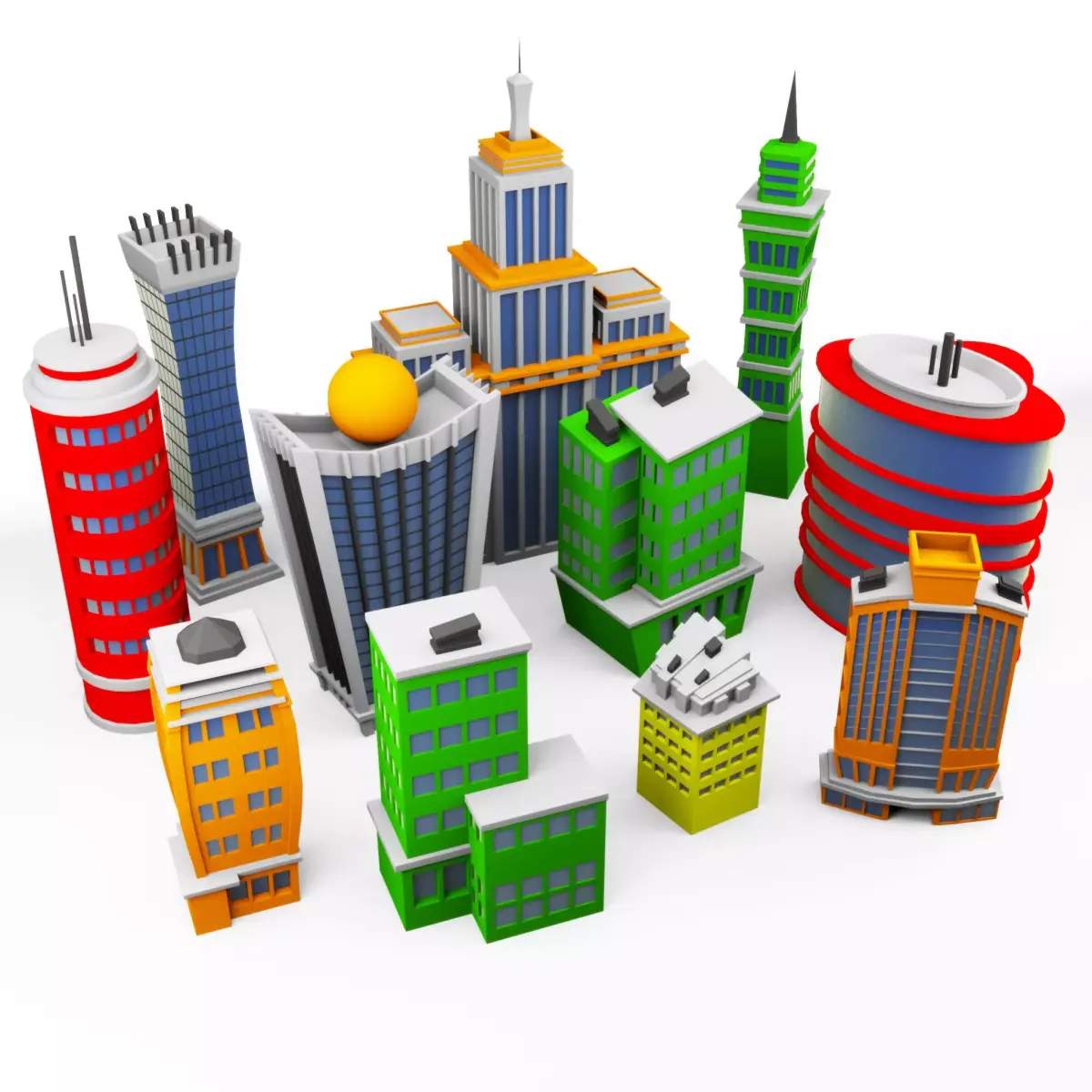 Buildings skyscraper cartoon pack 3D model