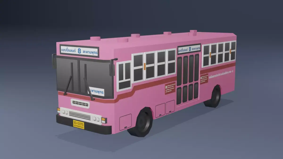  Pink Thai bus Low poly Low-poly 3D model