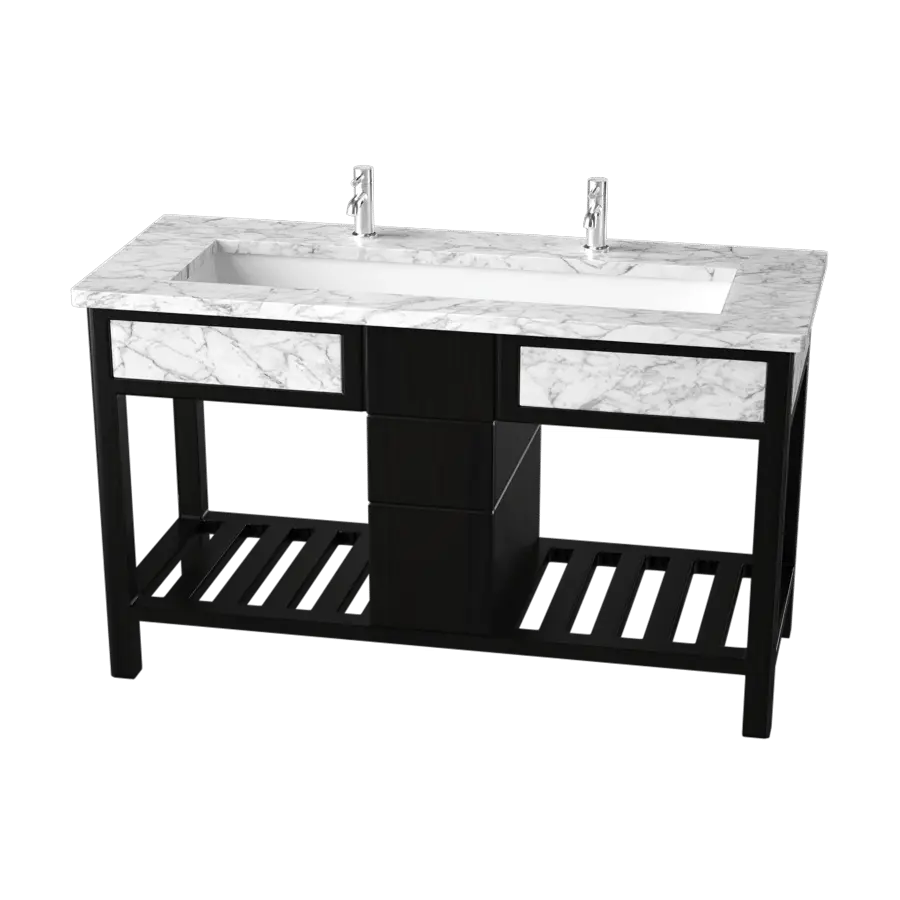  Marble &amp; Trough Bathroom Sink Cabinet Model, Black 