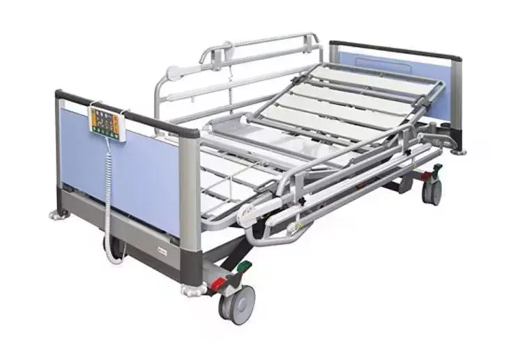 Hospital Adjustable Bed with Side Rails and Swivel Casters 3D model