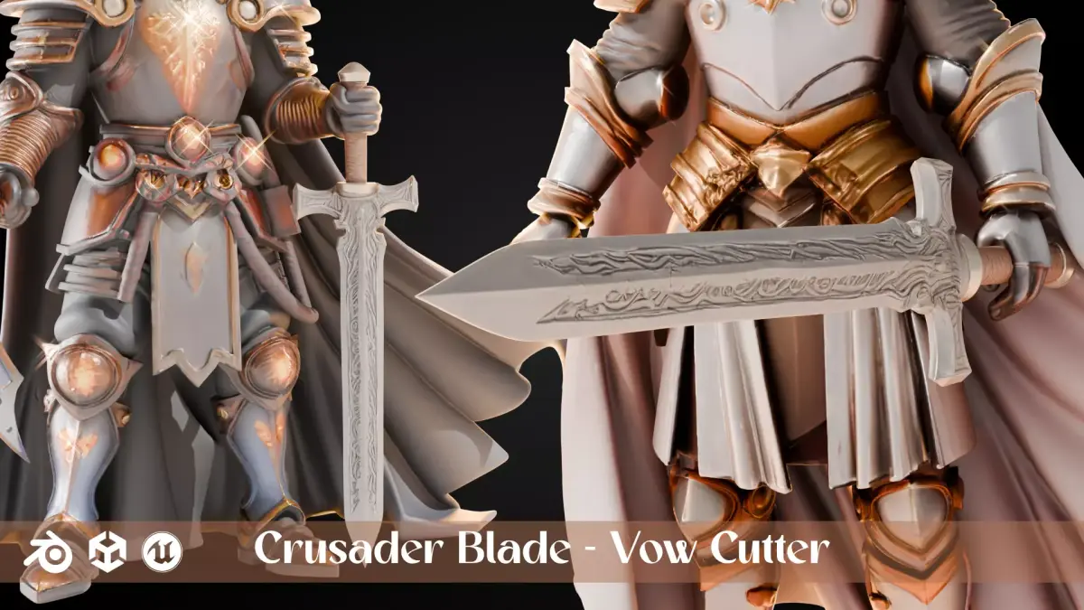 Stylized Sword - Crusader Blade Vow Cutter - Game Ready 3D model