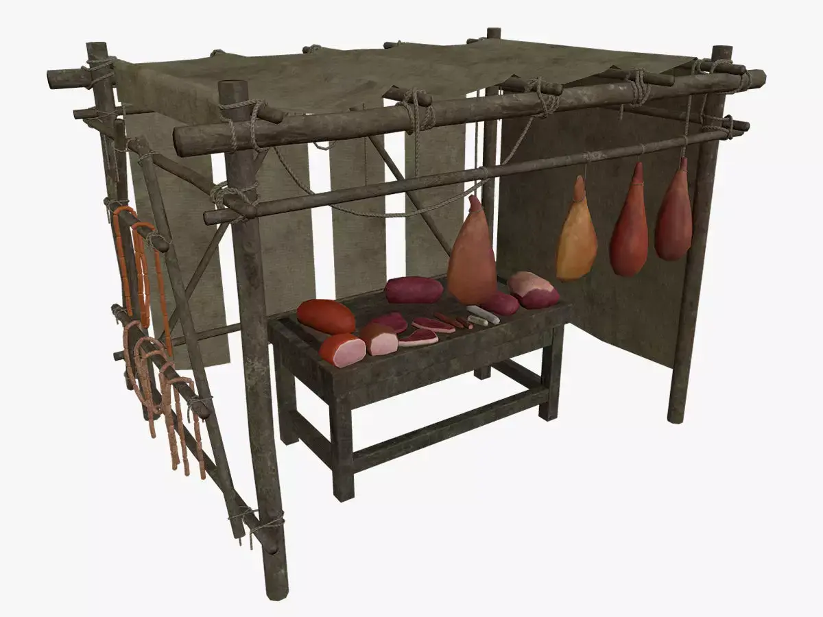 LowPoly Medieval Meat Stall Low-poly 3D model