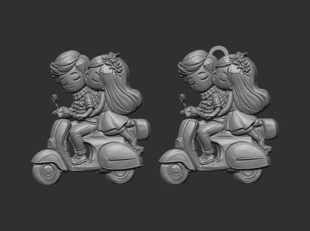 Cute Cartoon Couple Riding Scooter 3D Model 3D print model