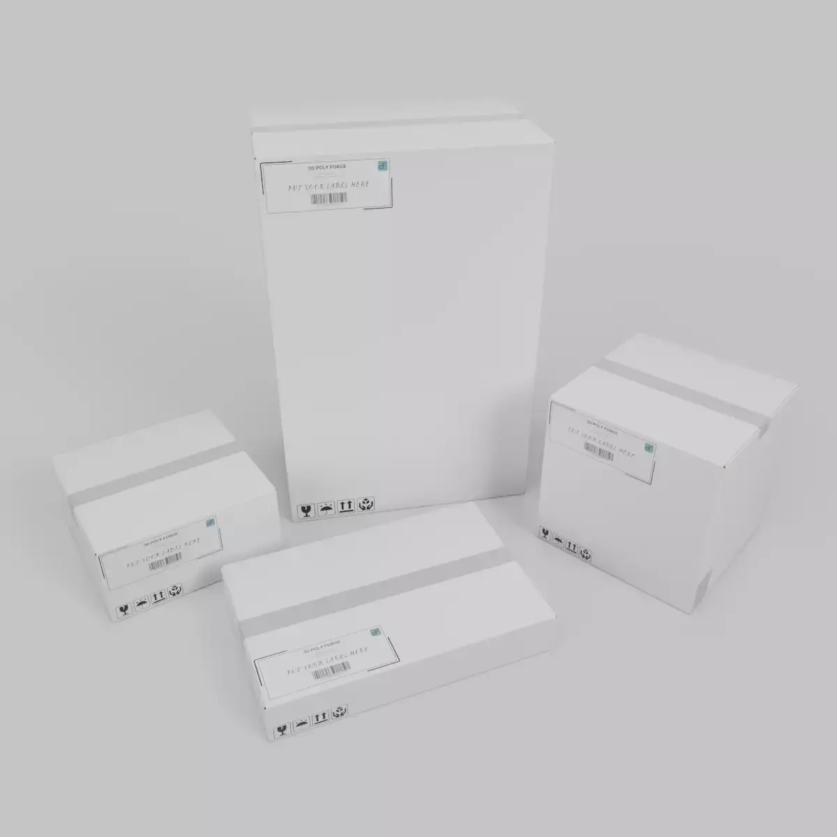 White Cardboard Box E-Commerce Quad - Rigged and Customizable 3D Model Pack