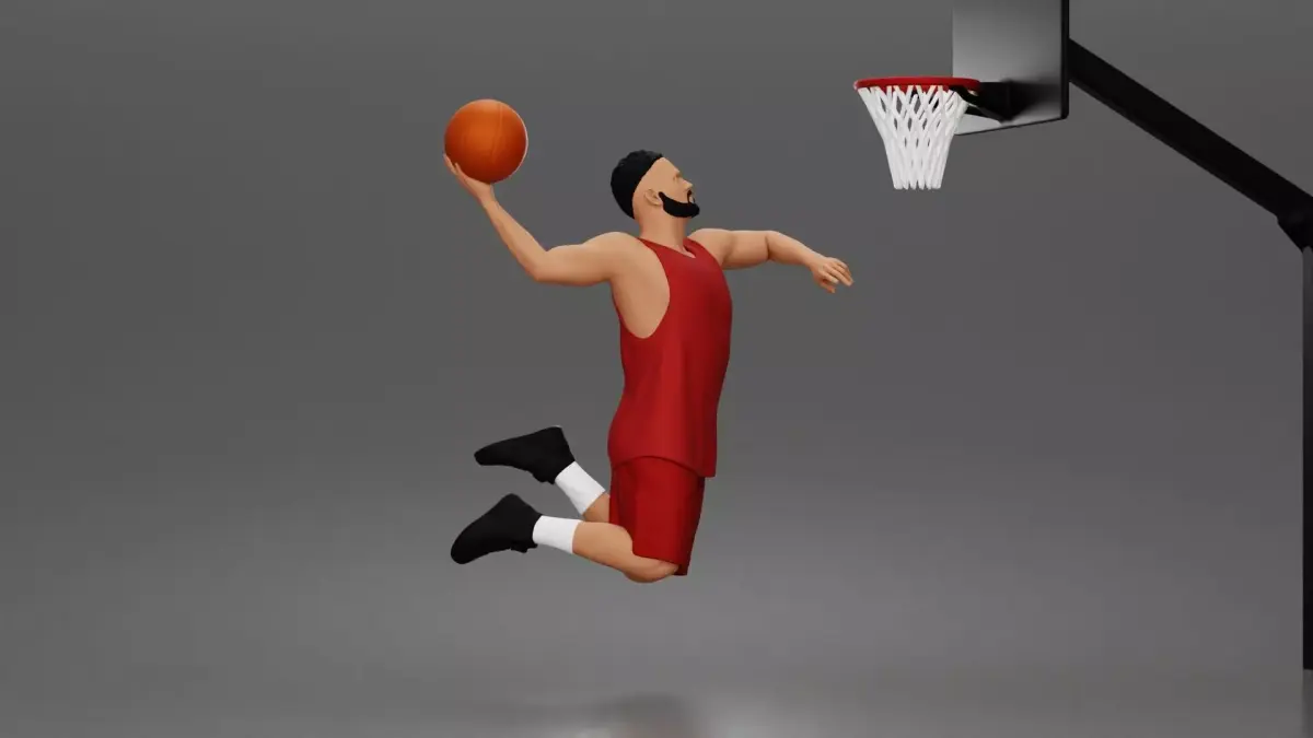 Basketball player soaring air for powerful onehanded slam dunk 3D print model