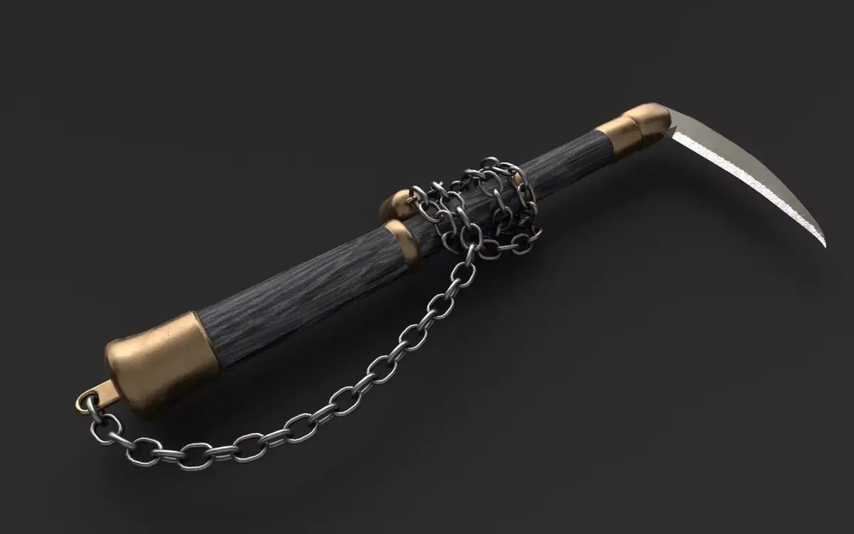 Kusarigama knife with chain Low-poly 3D model