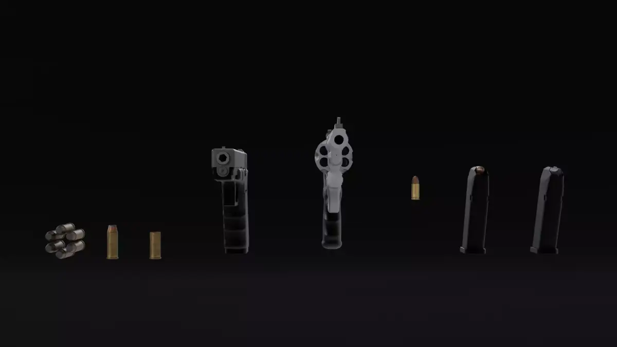 Pistols Glock 17 44 Magnum bullets 3D model