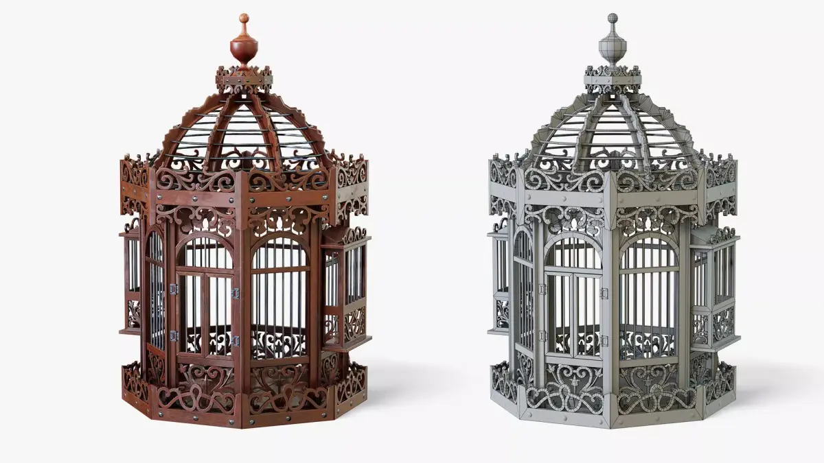 Birdcage Wooden Low-poly 3D model