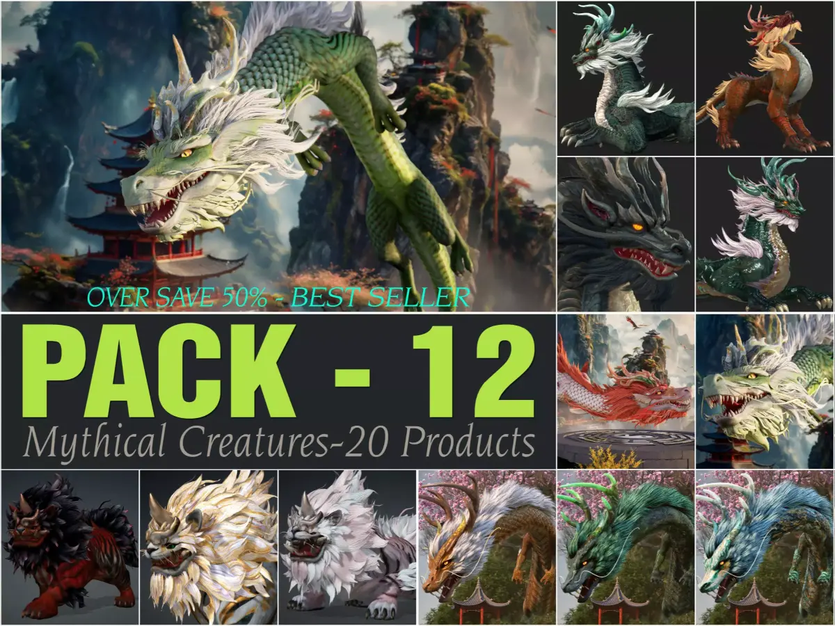 Pack-12 Mythical Creatures 3D model