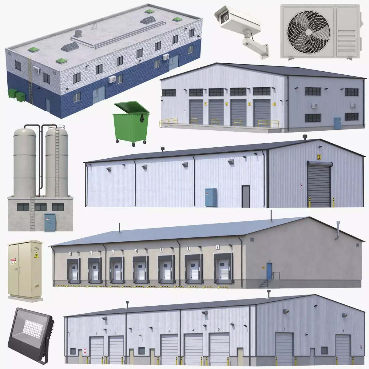 5 Industrial Buildings Collection 3D Model Pack buy