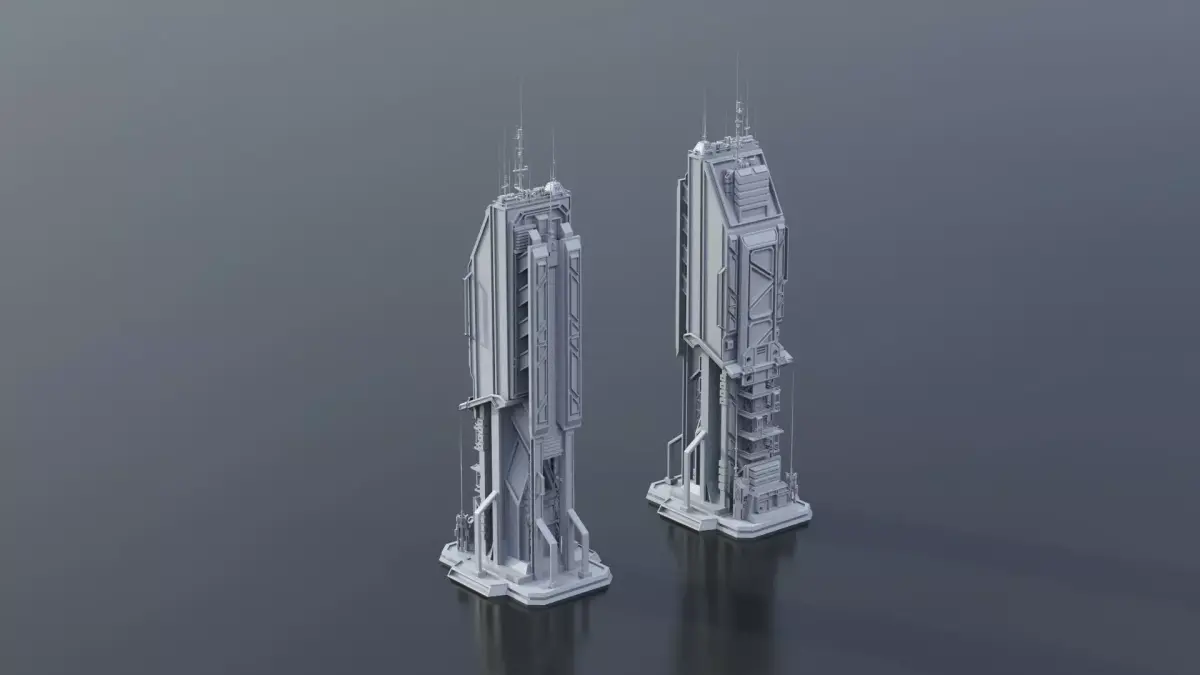 Scifi building tower skyscraper Low-poly 3D model