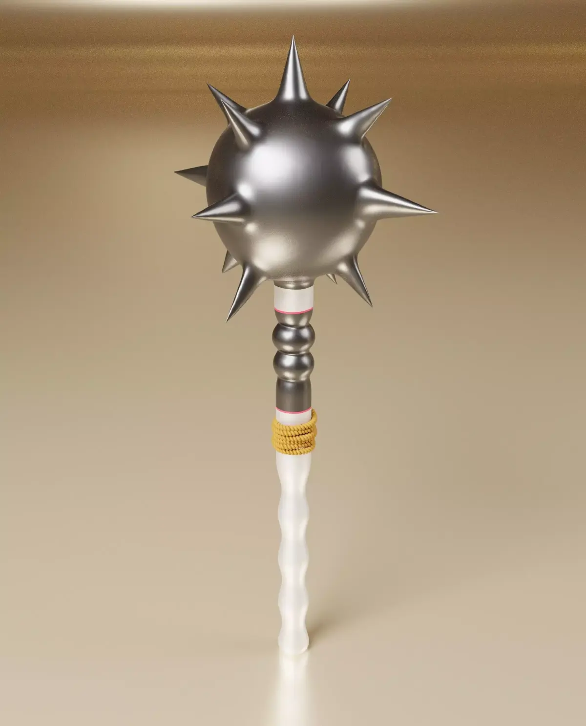 weapon silver spiked with wooden handle 3D model