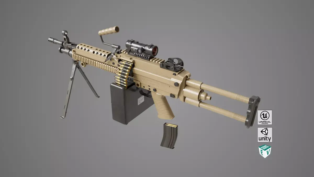 Machine Gun 16 Sandal All PBR Unity UE Textures Low-poly 3D model