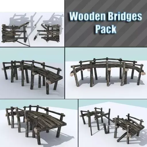 Wooden Bridges Pack Low-poly 3D model