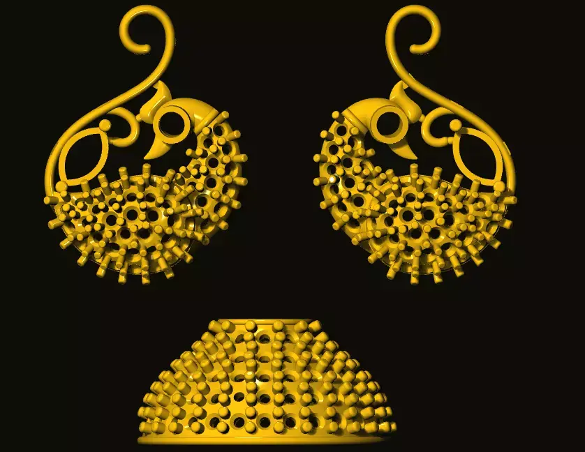 jumka peacock earrings in gold 3D print model purchase