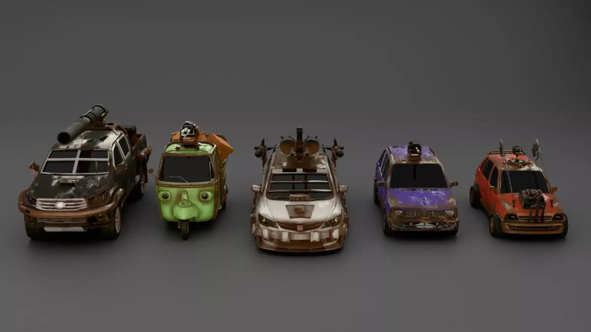 5 Pakistan Combat Vehicles Pack Post Apocalyptic Cars Model Pack Low-poly 3D model