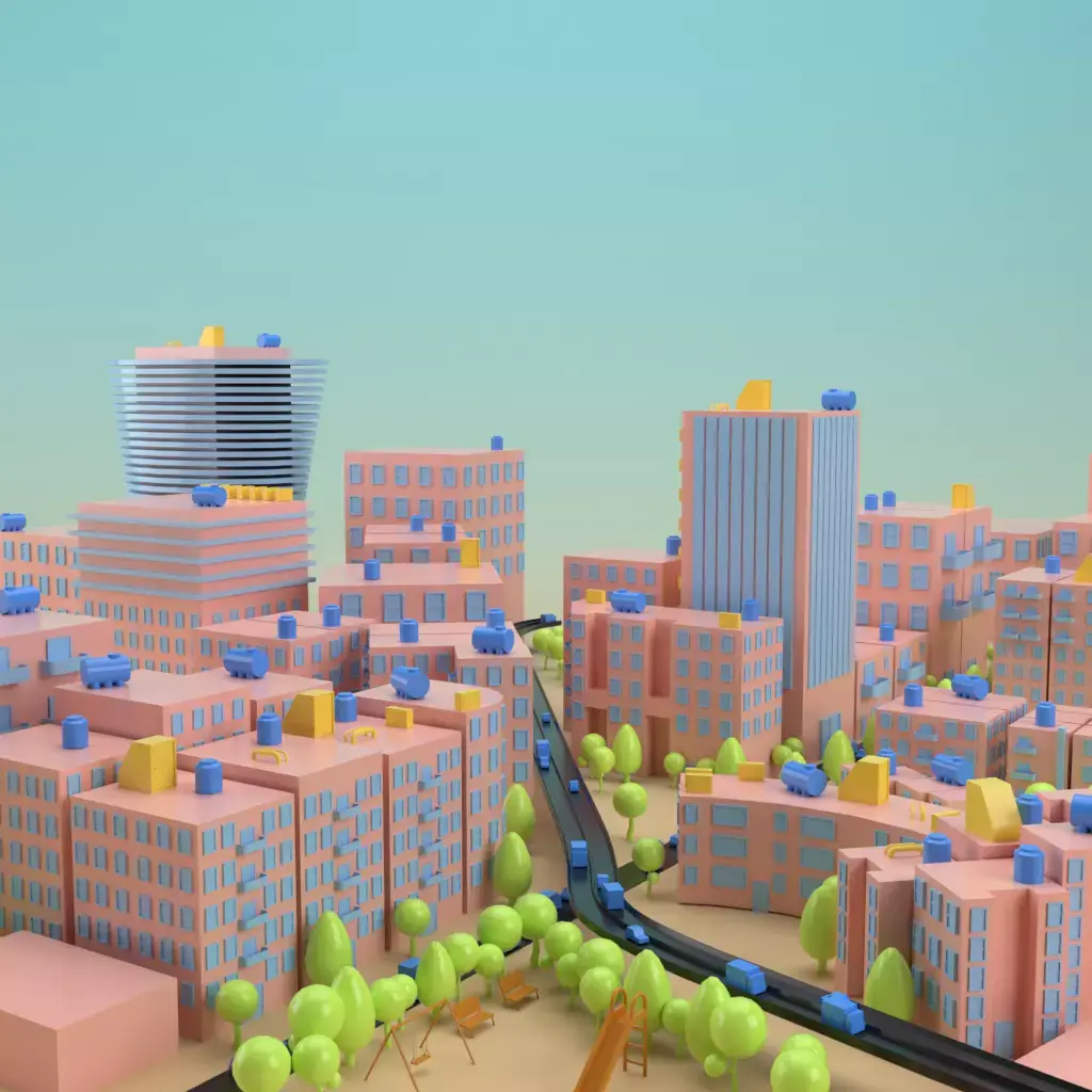 City view of buildings  Low-poly 3D model