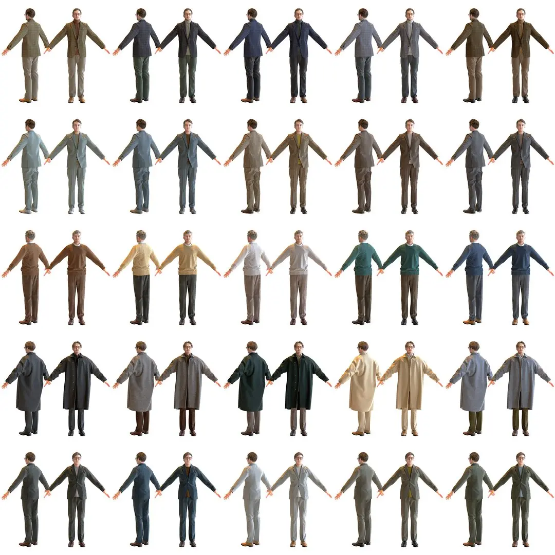 A Pose Asian Smart Casual Man Collection - 5 Models x 5 color variations 3D model