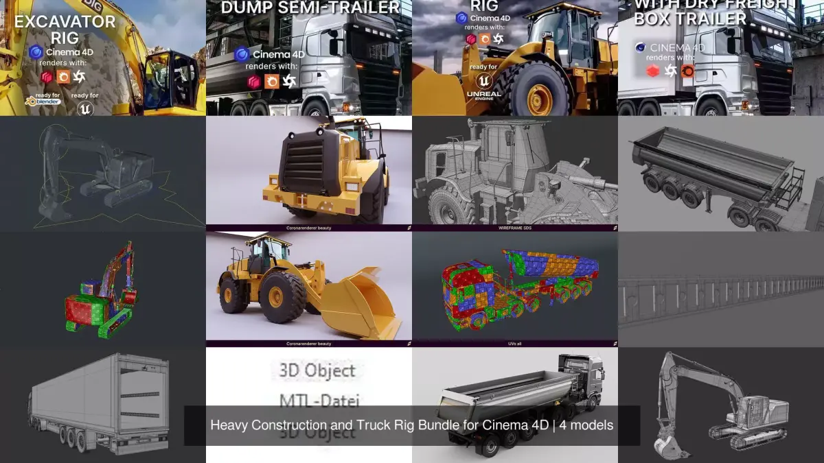 Heavy Construction and Truck Rig Bundle for Cinema 4D 3D Model Pack